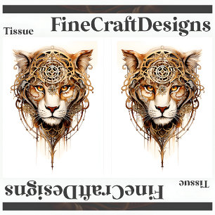 Steampunk Tiger Metallic Wheels Decoupage LR 136 Tissue Paper
