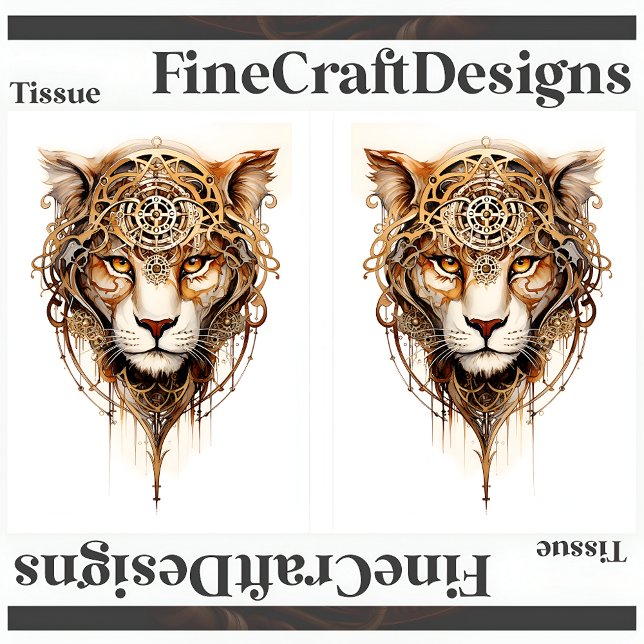 Steampunk Tiger Metallic Wheels Decoupage LR 136 Tissue Paper (Creator Uploaded)