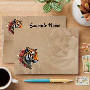 Steampunk Tiger with Roses Illustration Envelope
