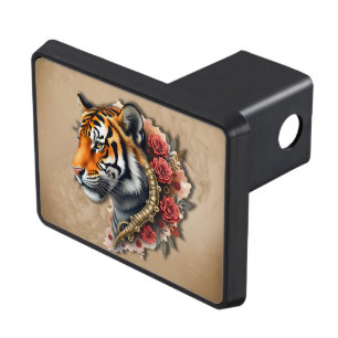 Steampunk Tiger with Roses Illustration. Hitch Cover