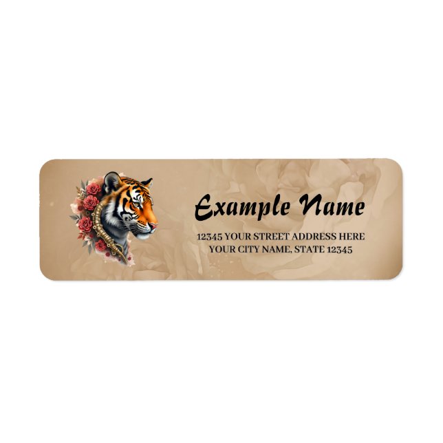 Steampunk Tiger with Roses Illustration. Label (Front)
