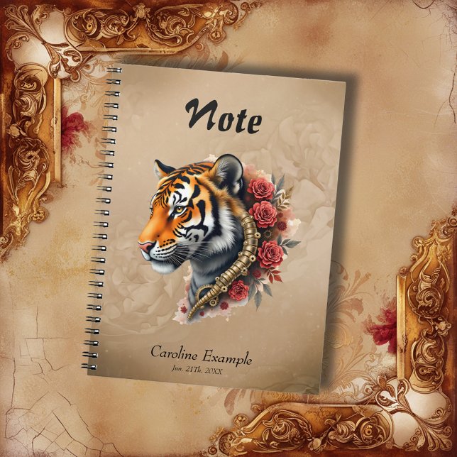 Steampunk Tiger with Roses Illustration Notebook (Creator Uploaded)