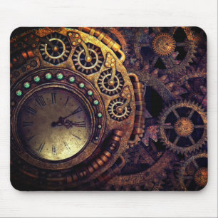 Steampunk Time Clock Gears Dark Mouse Pad