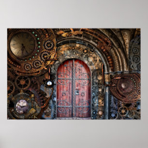 Steampunk Time Entrance Clock Gears Door Poster