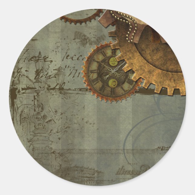Steampunk Time Machine Classic Round Sticker (Front)
