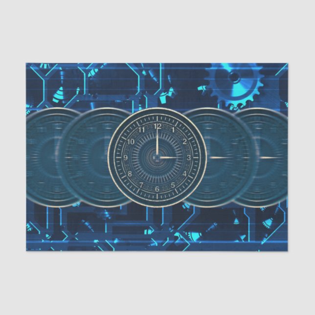 Steampunk Time Machine Clocks Gears Tissue Paper (Front)