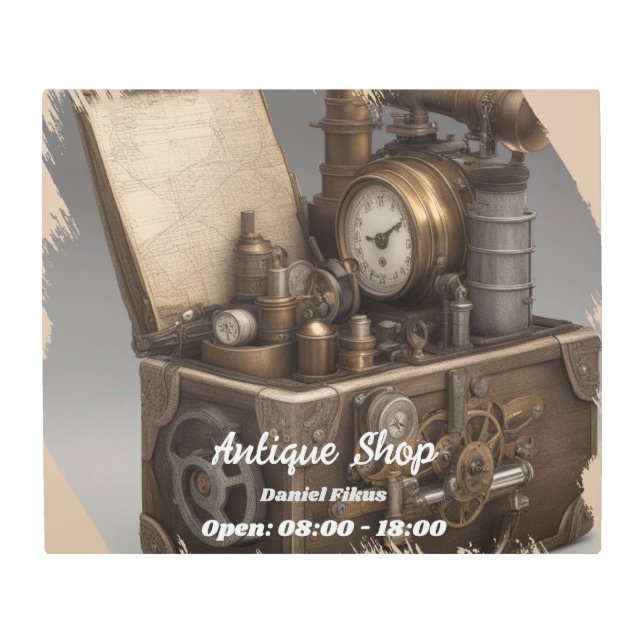 Steampunk Time Machine - Company nameplate Metal Print (Front)
