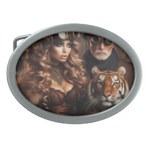 Steampunk -Time Machine Couple & Tiger 80 -3 Belt Buckle