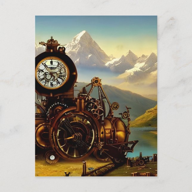 Steampunk Time Machine in Swiss Alps Fantasy Art  Postcard (Front)