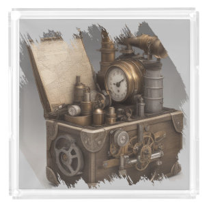 Steampunk Time Machine - Vintage Treasure Chest Acrylic Tray