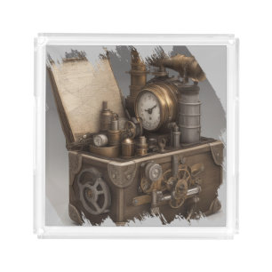 Steampunk Time Machine - Vintage Treasure Chest Acrylic Tray