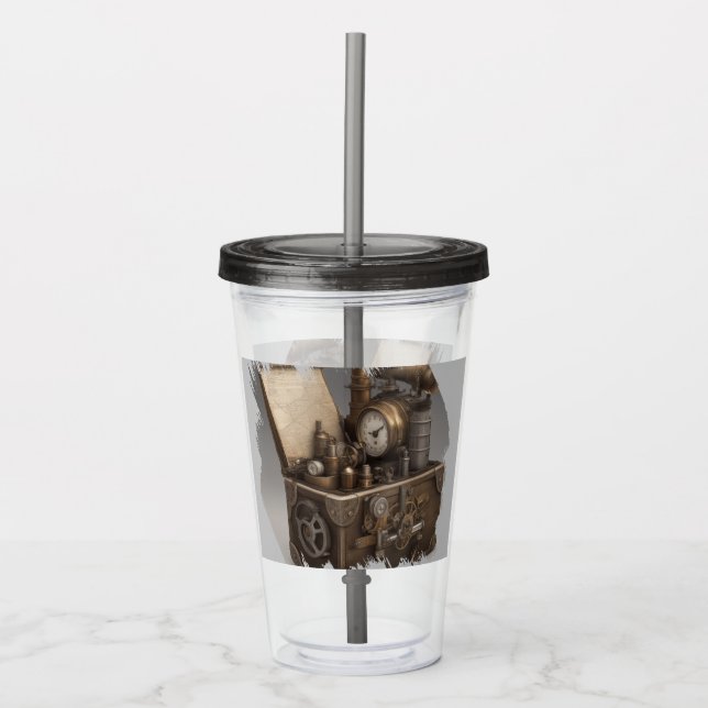 Steampunk Time Machine - Vintage Treasure Chest  Acrylic Tumbler (Front)