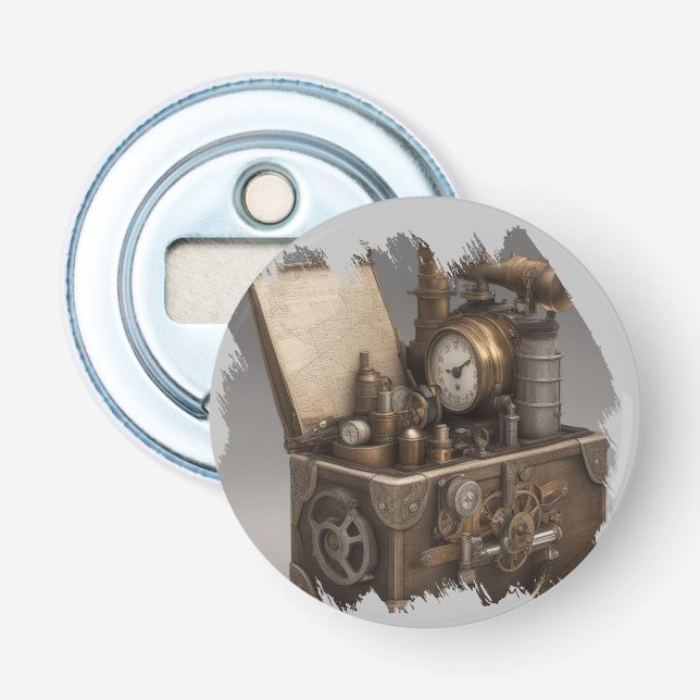 Steampunk Time Machine - Vintage Treasure Chest  Bottle Opener (Front)