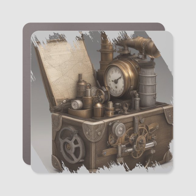 Steampunk Time Machine - Vintage Treasure Chest  Car Magnet (Front)