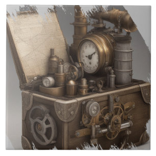 Steampunk Time Machine - Vintage Treasure Chest Ceramic Tile