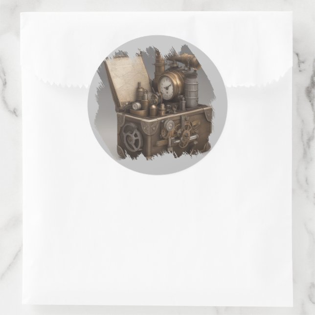 Steampunk Time Machine - Vintage Treasure Chest  Classic Round Sticker (Bag)