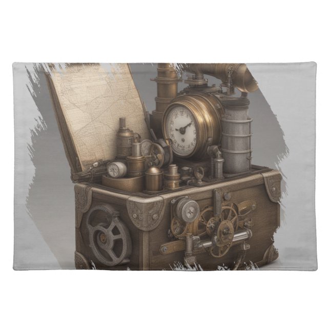 Steampunk Time Machine - Vintage Treasure Chest  Cloth Placemat (Front)