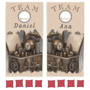 Steampunk Time Machine - Vintage Treasure Chest Cornhole Set