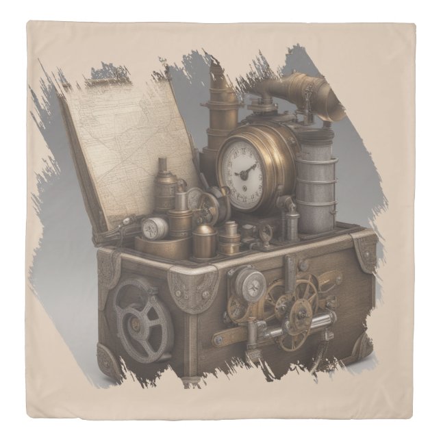 Steampunk Time Machine - Vintage Treasure Chest  Duvet Cover (Front)