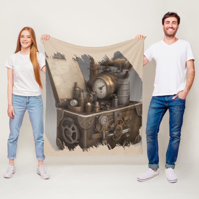 Steampunk Time Machine - Vintage Treasure Chest  Fleece Blanket (In Situ)