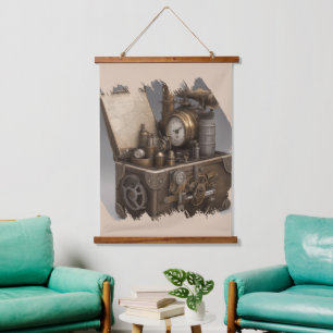 Steampunk Time Machine - Vintage Treasure Chest Hanging Tapestry