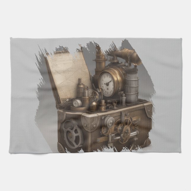 Steampunk Time Machine - Vintage Treasure Chest  Kitchen Towel (Horizontal)