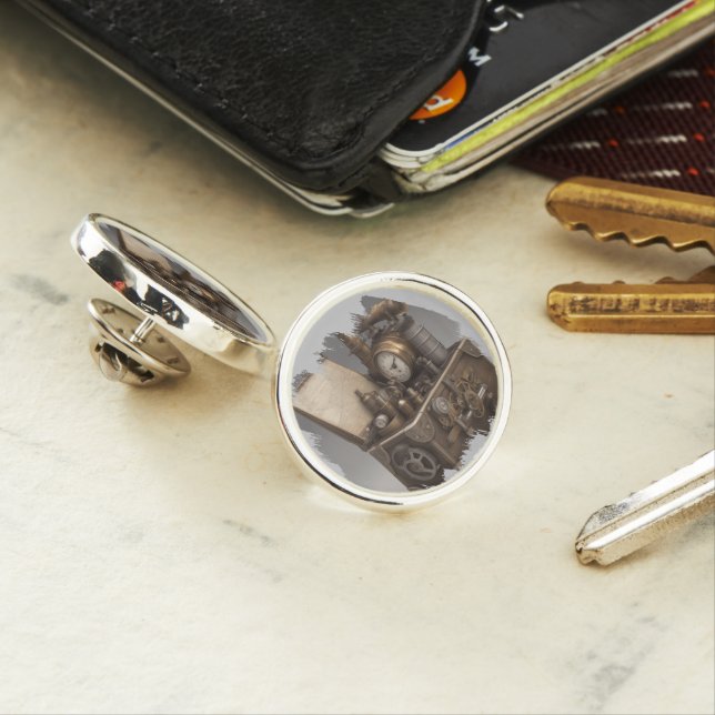 Steampunk Time Machine - Vintage Treasure Chest  Lapel Pin (In Situ)