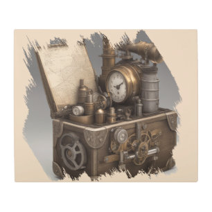 Steampunk Time Machine - Vintage Treasure Chest Metal Print