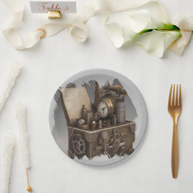 Steampunk Time Machine - Vintage Treasure Chest Paper Plates | Zazzle