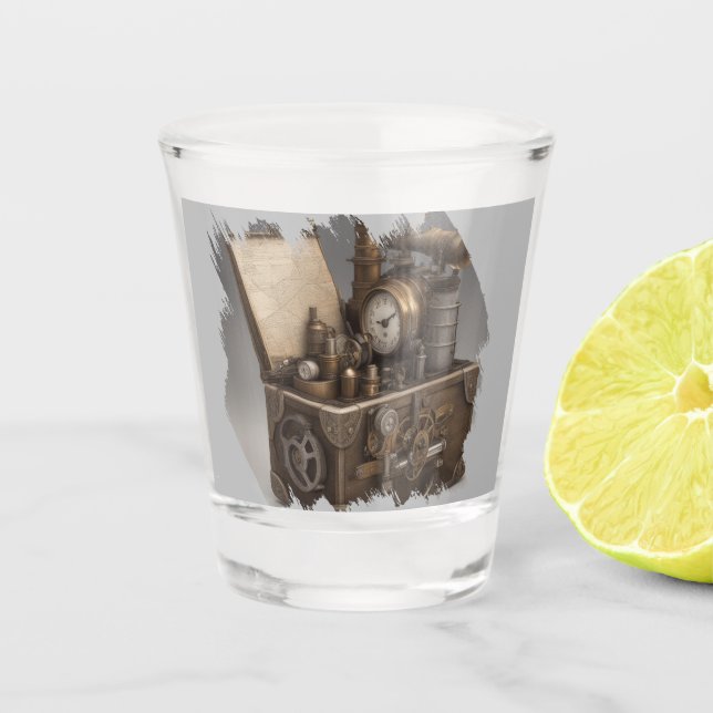 Steampunk Time Machine - Vintage Treasure Chest  Shot Glass (Front)