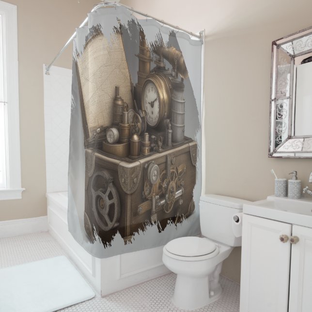 Steampunk Time Machine - Vintage Treasure Chest  Shower Curtain (In Situ)