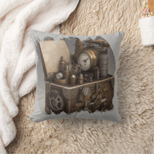 Steampunk Time Machine - Vintage Treasure Chest Throw Pillow