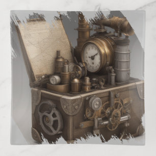 Steampunk Time Machine - Vintage Treasure Chest Trinket Tray