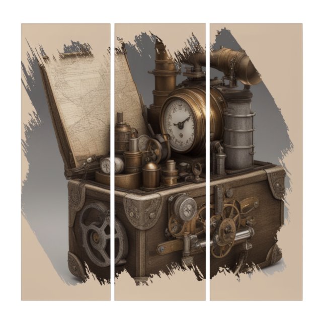 Steampunk Time Machine - Vintage Treasure Chest  Triptych (Front)