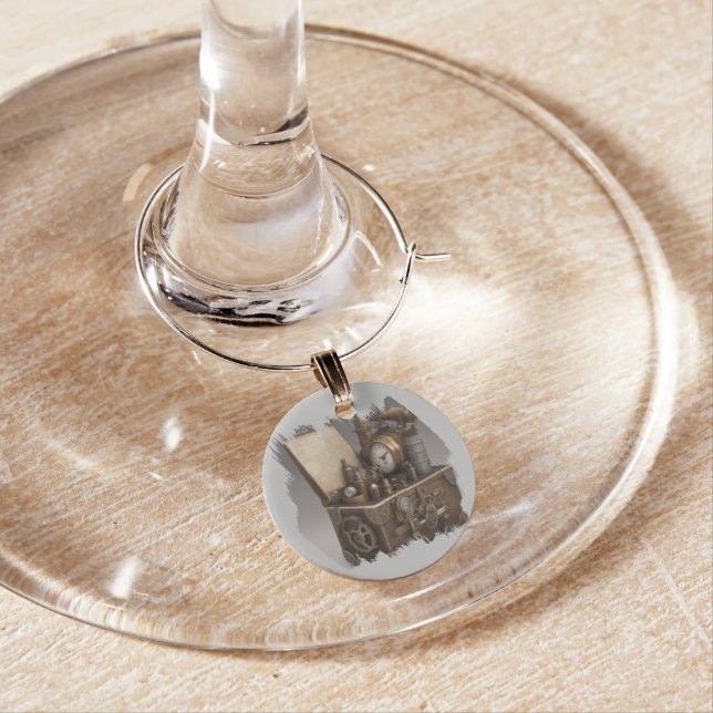 Steampunk Time Machine - Vintage Treasure Chest  Wine Charm (In Situ)