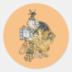 Steampunk time-piece classic round sticker