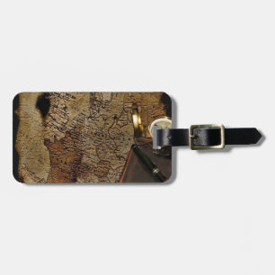Steampunk time travel accessories, map,compass luggage tag