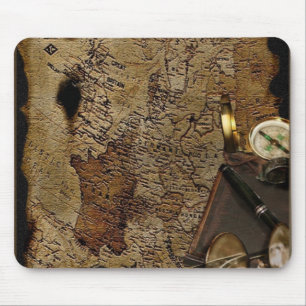 Steampunk time travel accessories, map,compass mouse pad