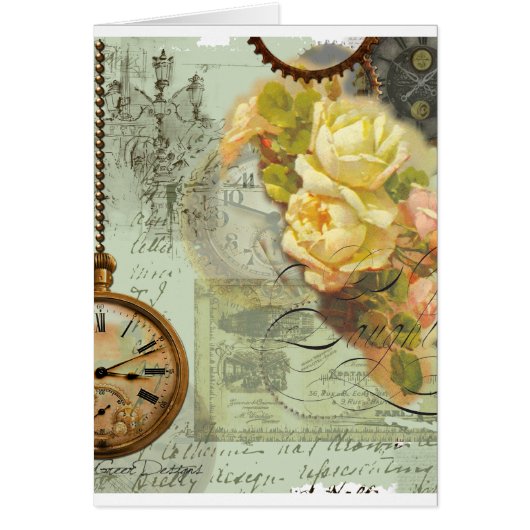 Steampunk Time & Yellow Roses Cards (Front)