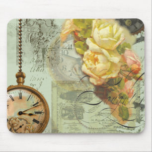 Steampunk Time & Yellow Roses Mouse Pad