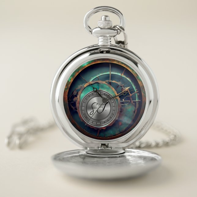 Steampunk Timepiece with Initials Pocket Watch (Inside)
