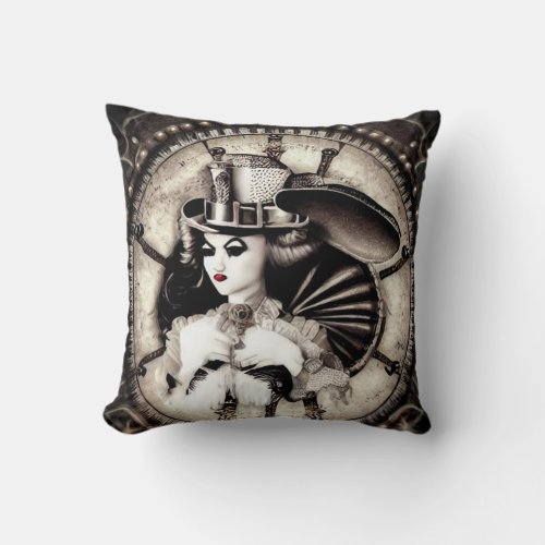 Steampunk Top Hat Woman Throw Pillow