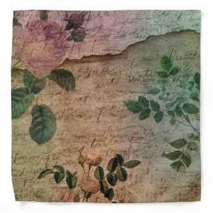 Steampunk Torn Rose Vintage Distressed Ephemera Bandana