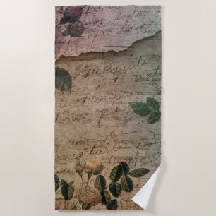 Steampunk Torn Rose   Vintage Distressed Ephemera Beach Towel