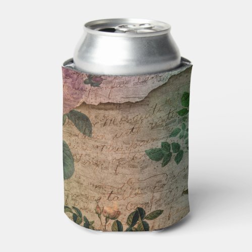 Steampunk Torn Rose  Vintage Distressed Ephemera Can Cooler