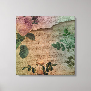 Steampunk Torn Rose Vintage Distressed Ephemera Canvas Print