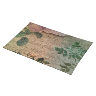 Steampunk Torn Rose Vintage Distressed Ephemera Cloth Placemat
