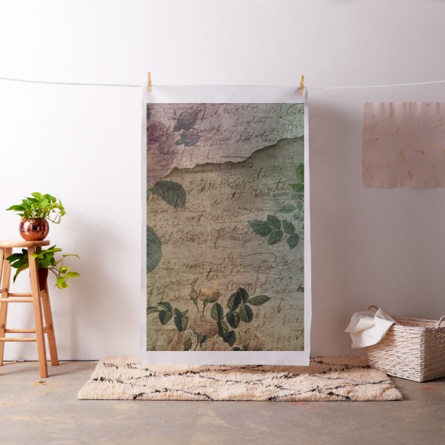 Steampunk Torn Rose | Vintage Distressed Ephemera Fabric (In Situ)