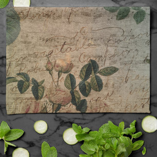 Steampunk Torn Rose   Vintage Distressed Ephemera Kitchen Towel