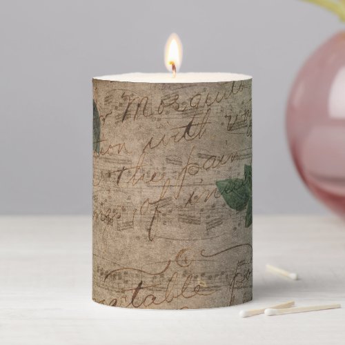 Steampunk Torn Rose  Vintage Distressed Ephemera Pillar Candle